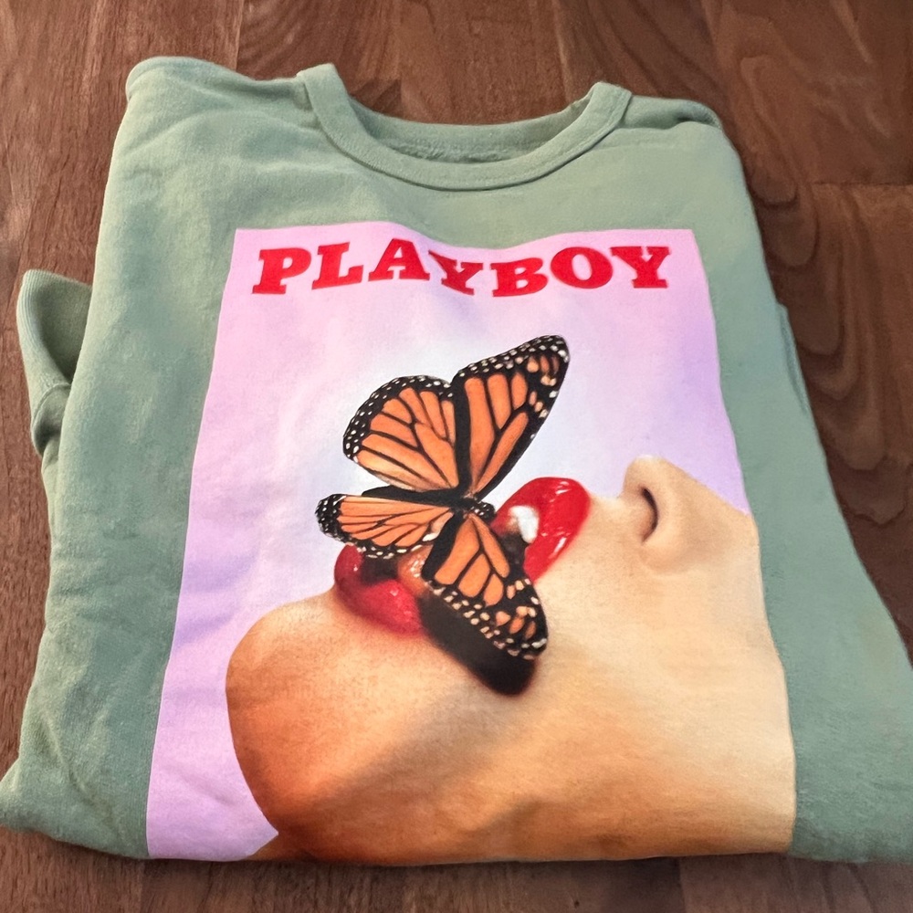 OVO PLAYBOY Green Sweatshirt with Butterfly Graphic NWOT via